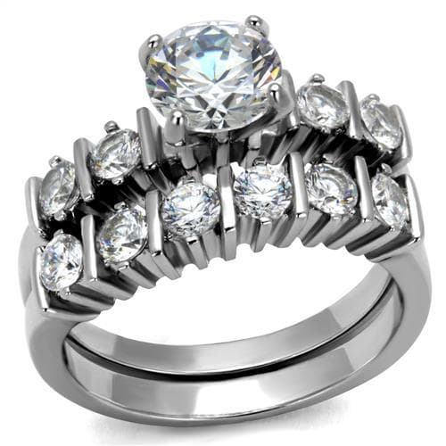 Stainless Steel CZ Round Princess Baguette Bridal Stack Ring
