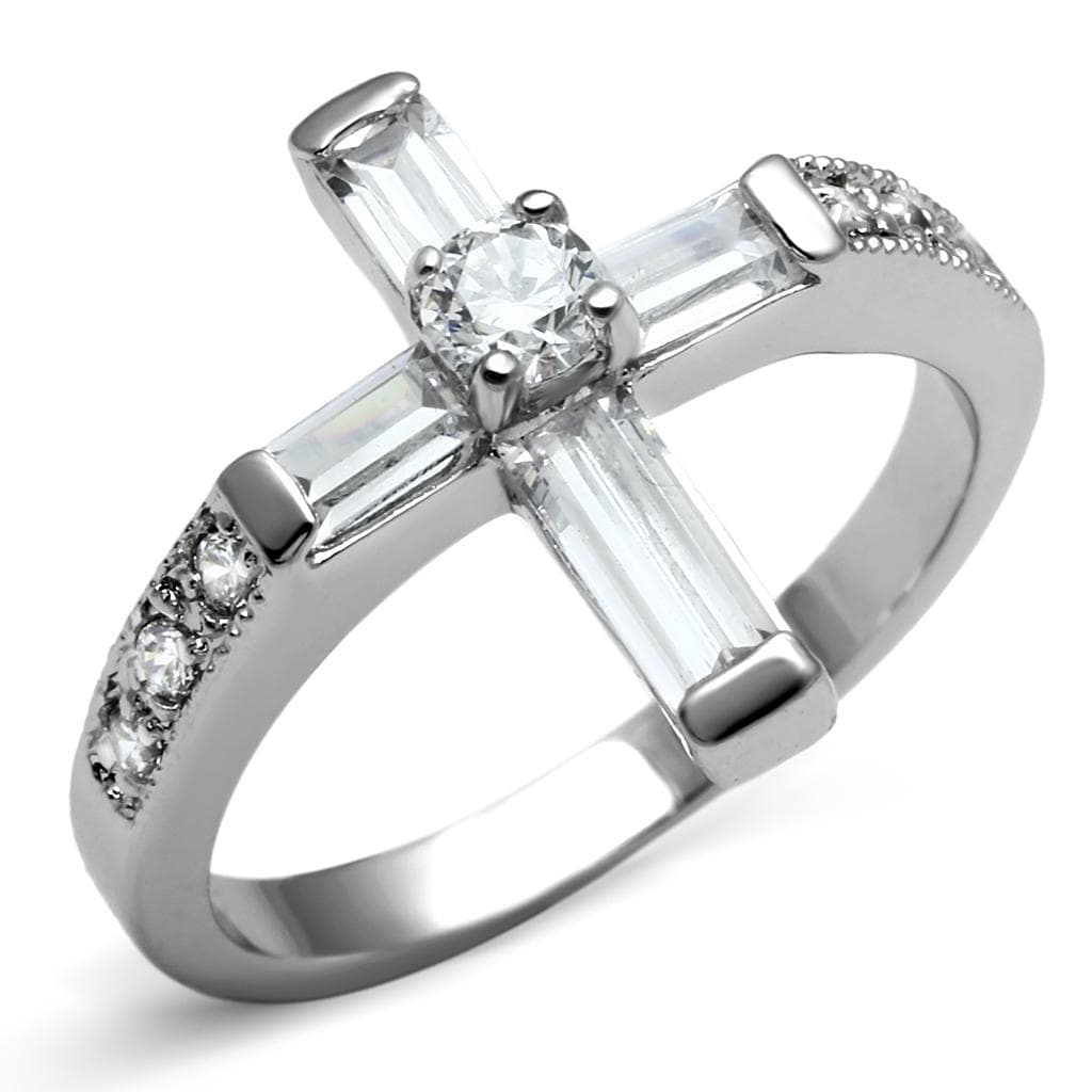 Stainless Steel CZ Baguette Cross Statement Ring