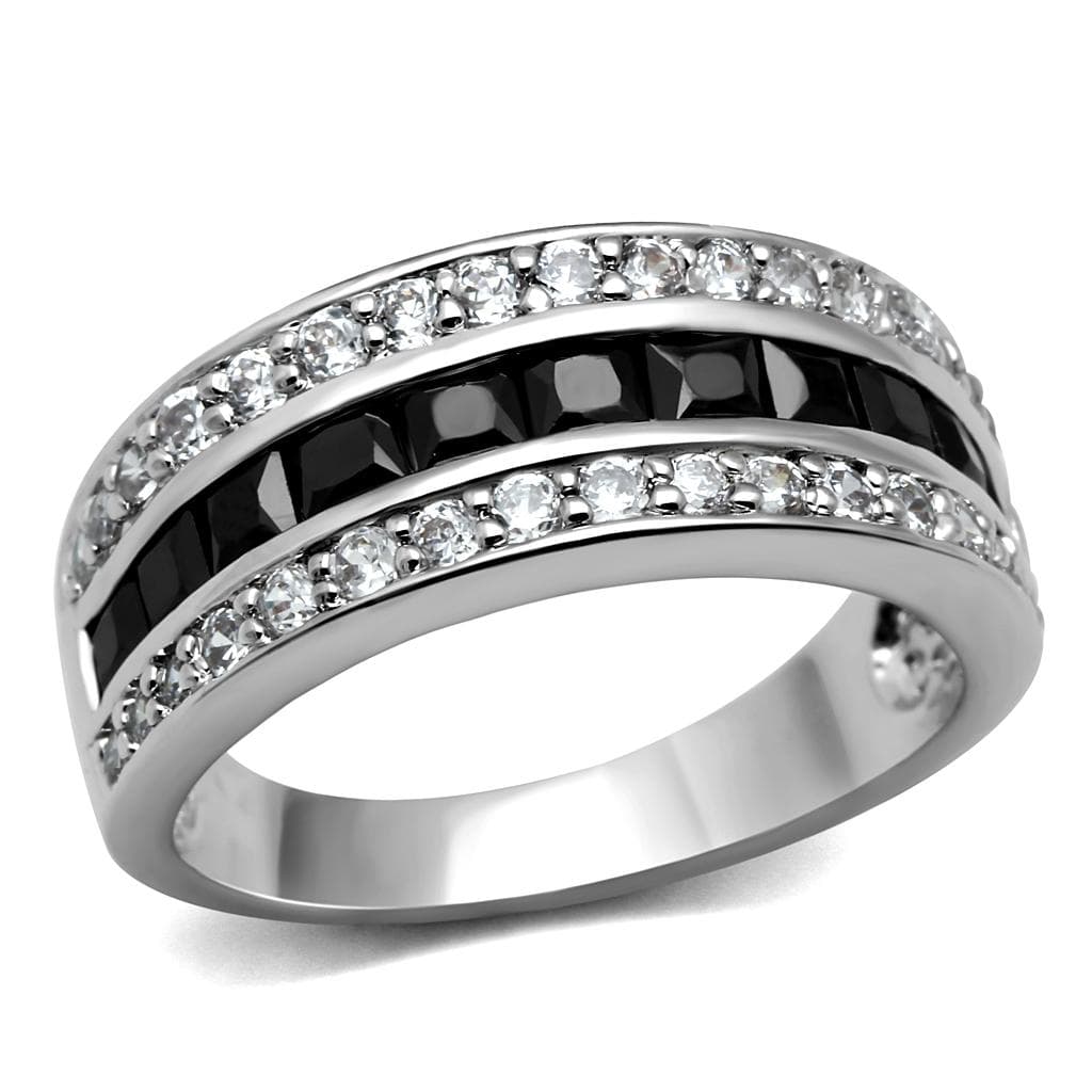 Stainless Steel CZ Pave Black Channel Double Eternity Band Ring
