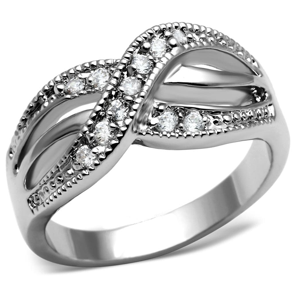 Stainless Steel CZ Round Pave Infinity Crossover Ring