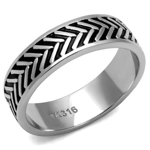 Stainless Steel Polished Chevron Herringbone Pattern Band Ring