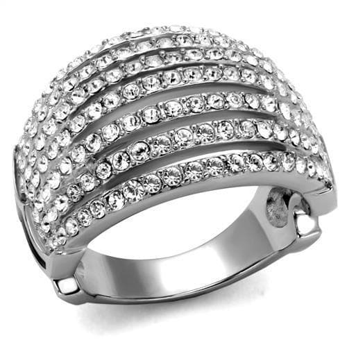 Stainless Steel CZ Pave Multi Row Wide Dome Ring