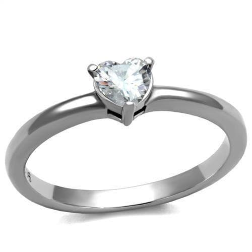 Stainless Steel CZ Heart Solitaire Thin Band Ring