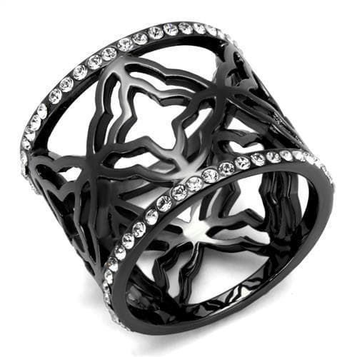 Stainless Steel Black IP CZ Pave Star Cutout Wide Cuff Ring