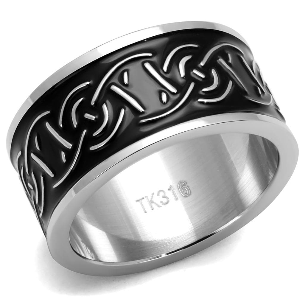 Stainless Steel Black Enamel Celtic Chain Weave Spinner Band Ring