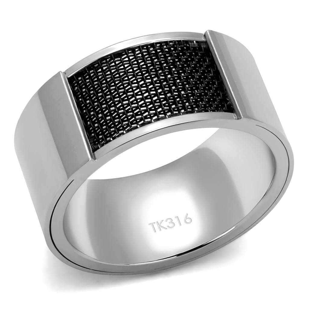 Stainless Steel Mesh Inlay Square Signet Ring