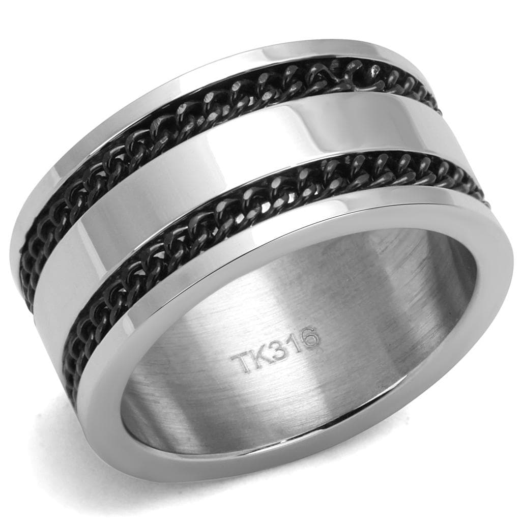 Stainless Steel Black Chain Inlay Center Spinner Band Ring