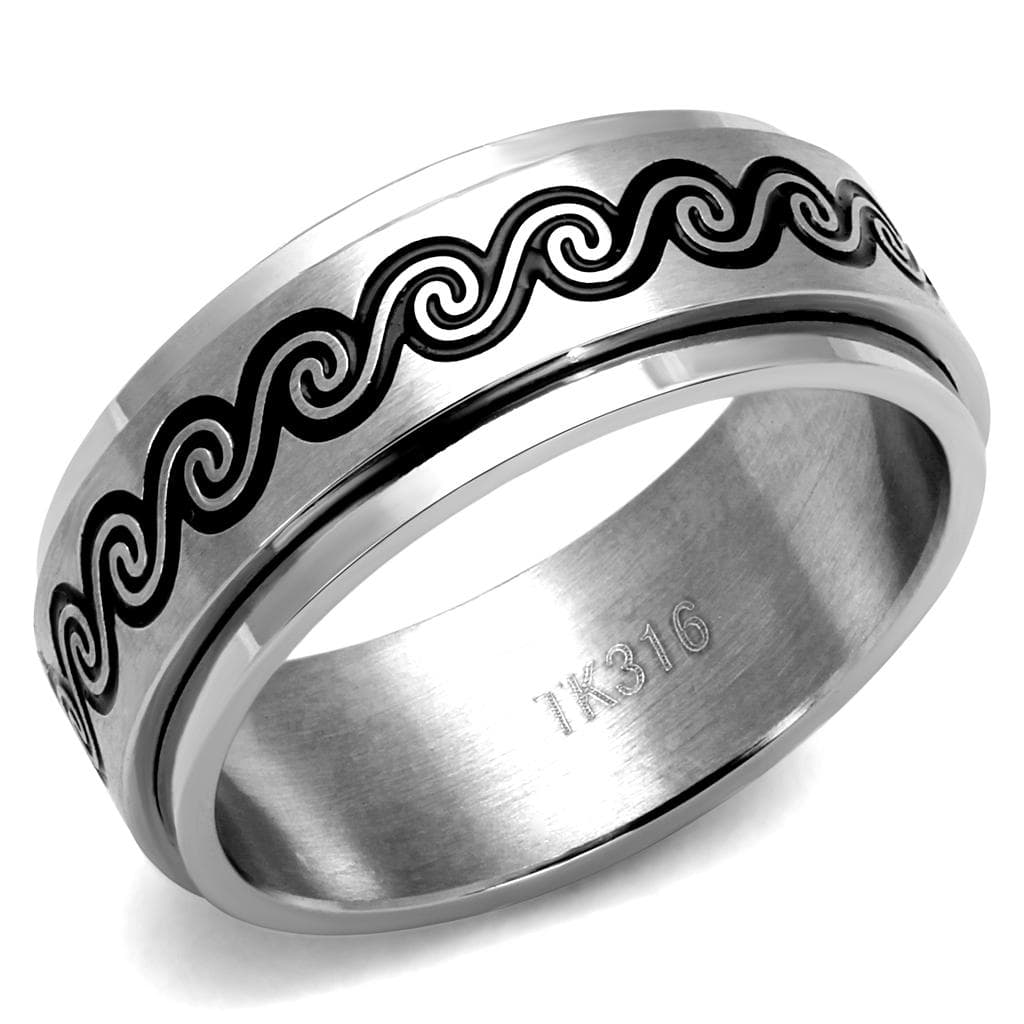 Stainless Steel Black Enamel Wave Scroll Spinner Band Ring