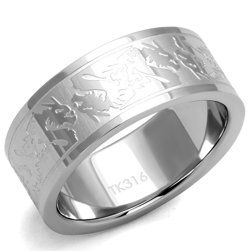 Stainless Steel Etched Dragon Wide Spinner Band Ring