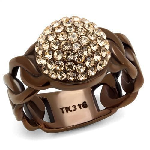 Stainless Steel Coffee Brown IP Champagne Crystal Pave Chain Ring