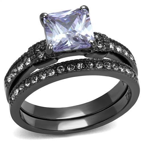 Stainless Steel Dark Gunmetal Tanzanite Purple CZ Princess Ring