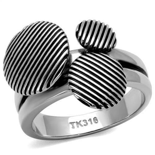 Stainless Steel Polished Ridged Dome Three Bead Clover Ring