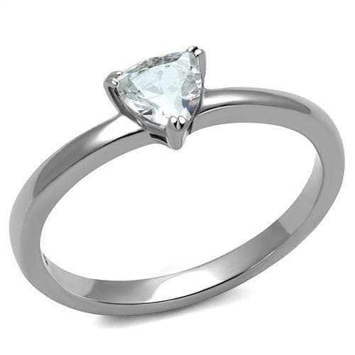 Stainless Steel CZ Trillion Heart Solitaire Thin Band Ring