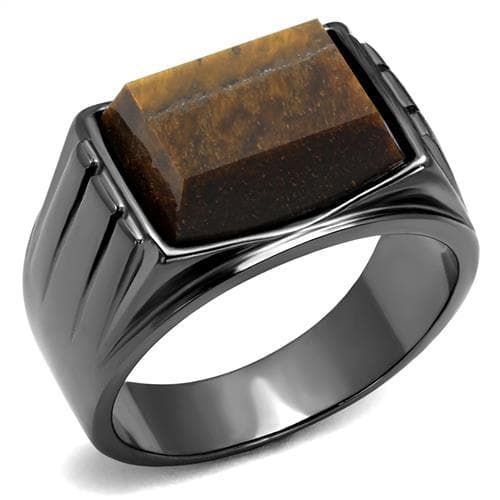 Stainless Steel Dark Gunmetal Tiger Eye Square Inlay Signet Ring
