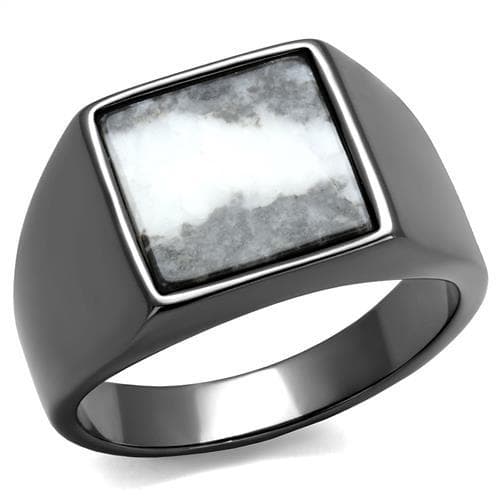 Stainless Steel Dark Gunmetal White Howlite Square Inlay Ring