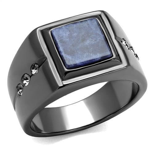 Stainless Steel Dark Gunmetal Lapis Blue Stone Square CZ Ring
