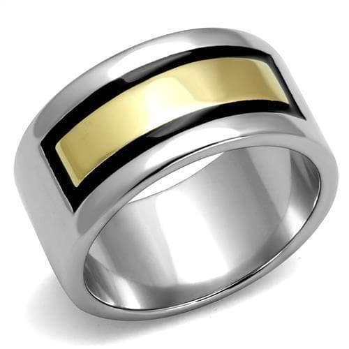 Stainless Steel Two Tone Gold Silver Black Stripe Wide Band Ring