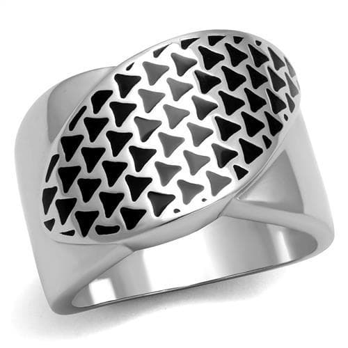 Stainless Steel Polished Black Triangle Pattern Dome Signet Ring
