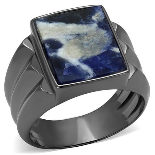 Stainless Steel Dark Gunmetal Sodalite Blue Stone Square Ring
