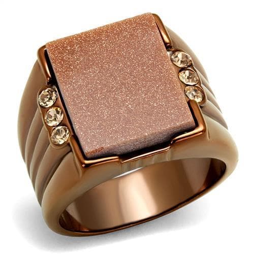 Stainless Steel Coffee Brown IP Rose Goldstone Square CZ Ring