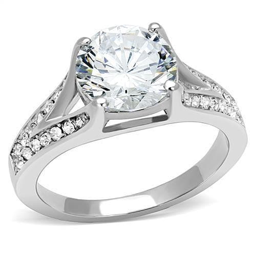 Stainless Steel CZ Round Solitaire Pave Split Shank Ring TK3020
