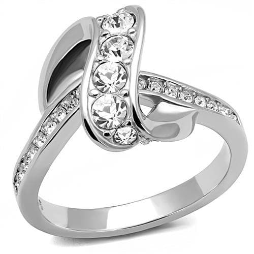 Stainless Steel CZ Pave Infinity Twist Bypass Ring