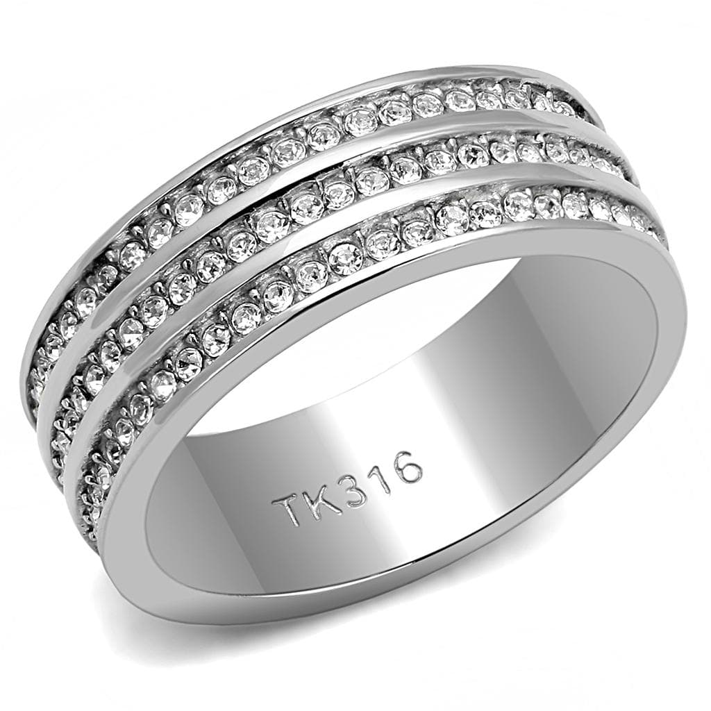 Stainless Steel CZ Pave Triple Row Wide Band Ring TK3028