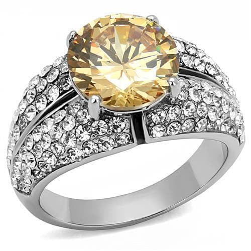 Stainless Steel Champagne CZ Round Pave Wide Cocktail Ring