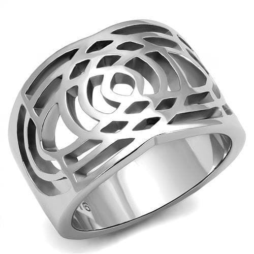 Stainless Steel Polished Rose Flower Cutout Wide Band Ring