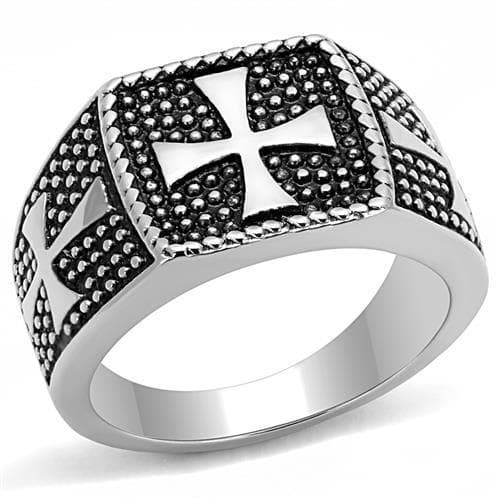 Stainless Steel Antiqued Silver Black Enamel Iron Cross Dot Ring