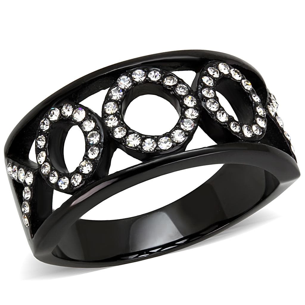Stainless Steel Black IP CZ Pave Open Circle Loop Wide Ring