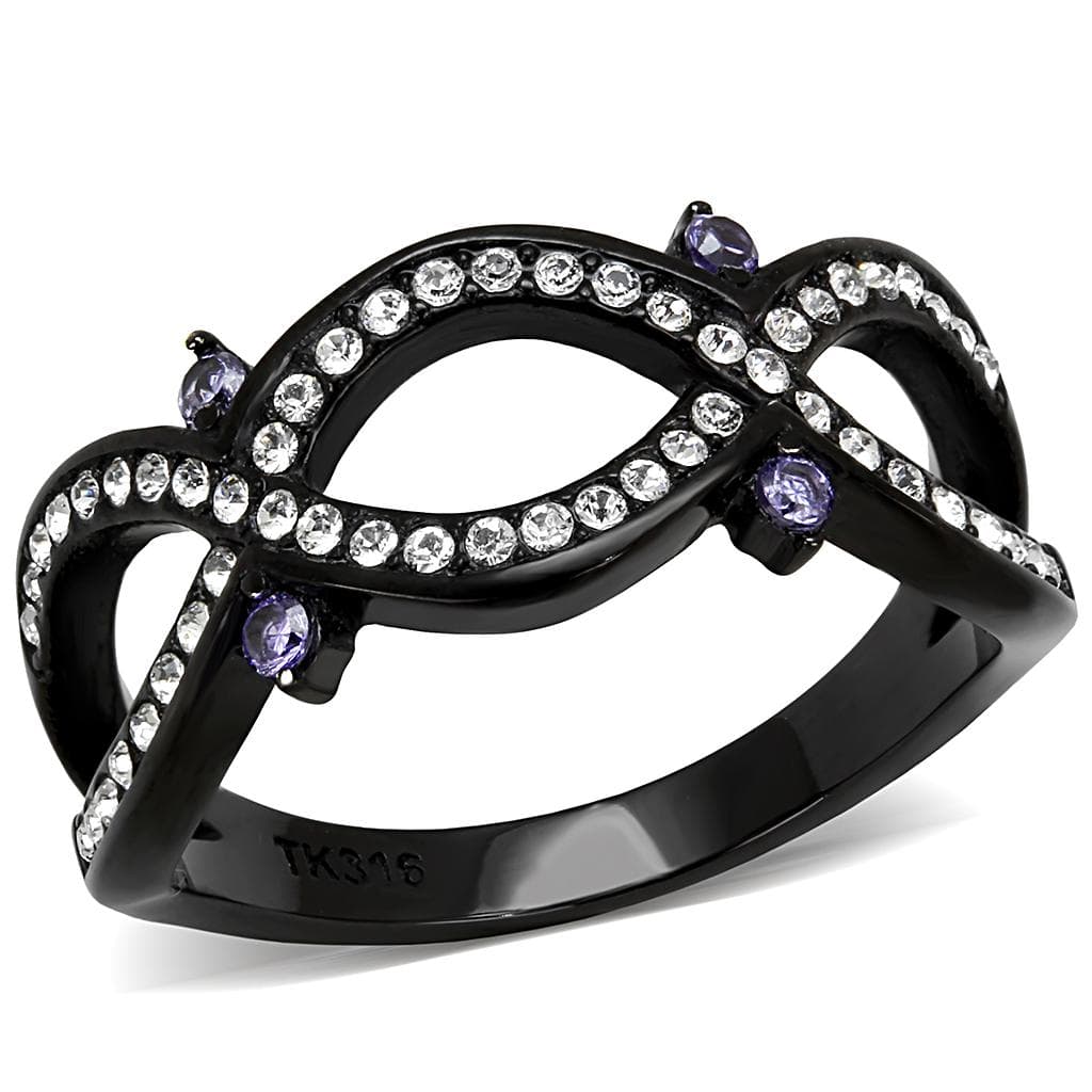 Stainless Steel Dark Gunmetal Tanzanite CZ Pave Infinity Ring