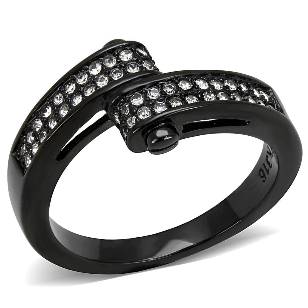 Stainless Steel Dark Gunmetal CZ Princess Pave Cluster Ring