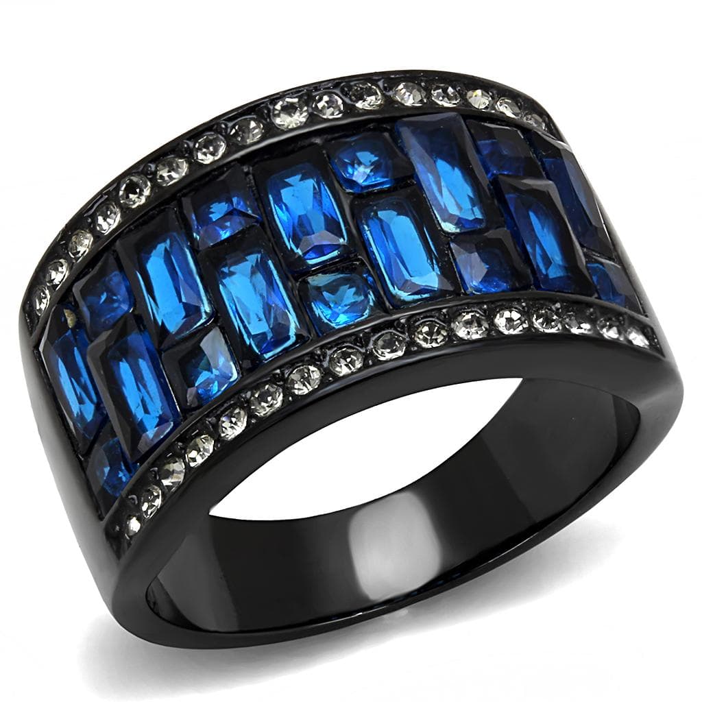 Stainless Steel Dark Gunmetal London Blue CZ Baguette Ring