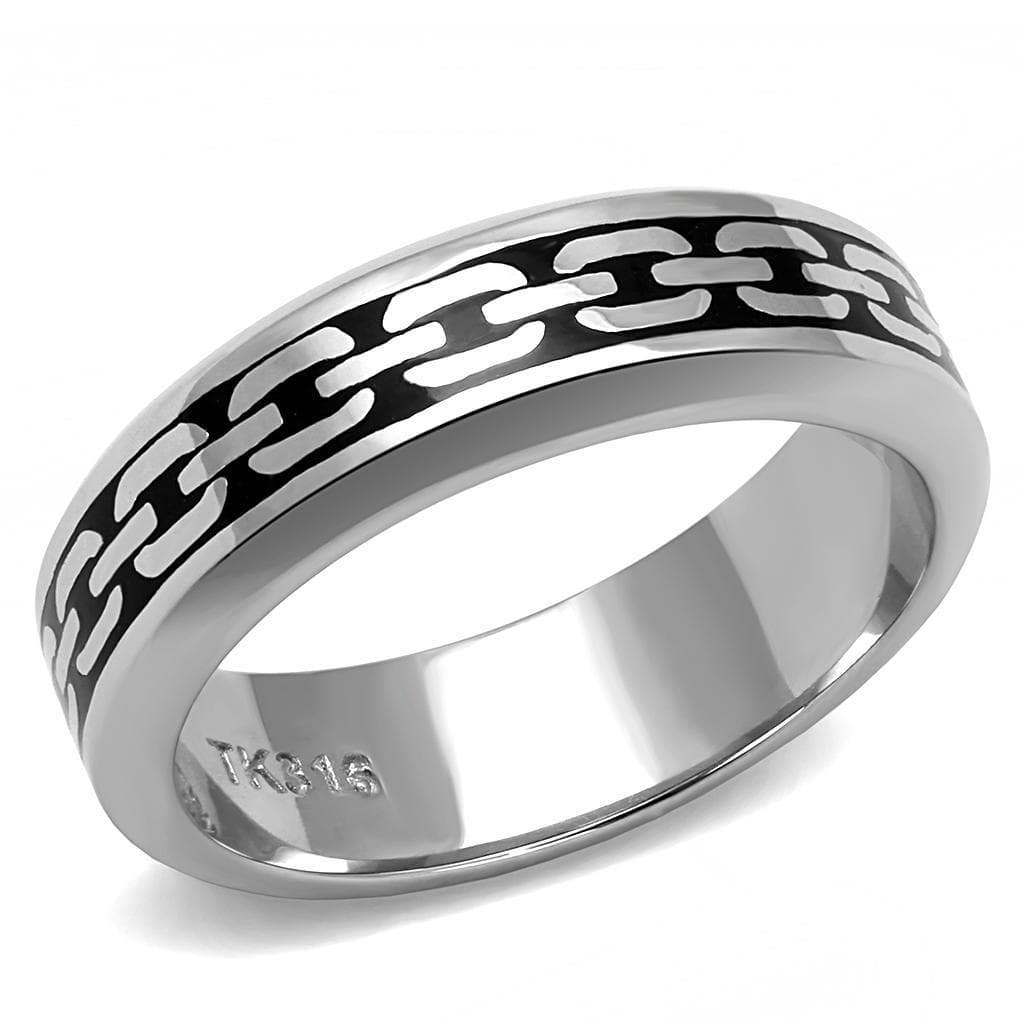 Stainless Steel Polished Greek Key Chain Pattern Spinner Ring