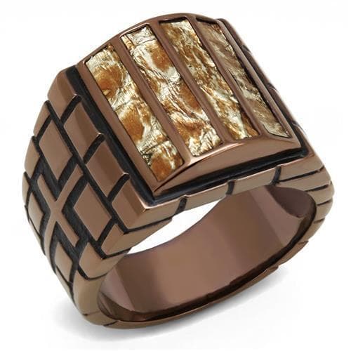 Stainless Steel Coffee Brown IP Jasper Stone Strip Channel Ring