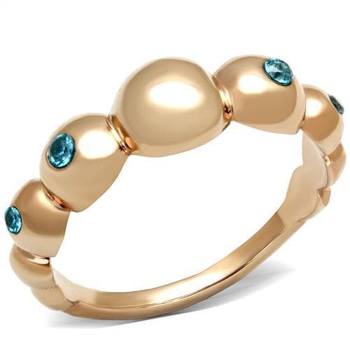 Stainless Steel Rose Gold IP Blue Zircon CZ Bezel Bead Ring