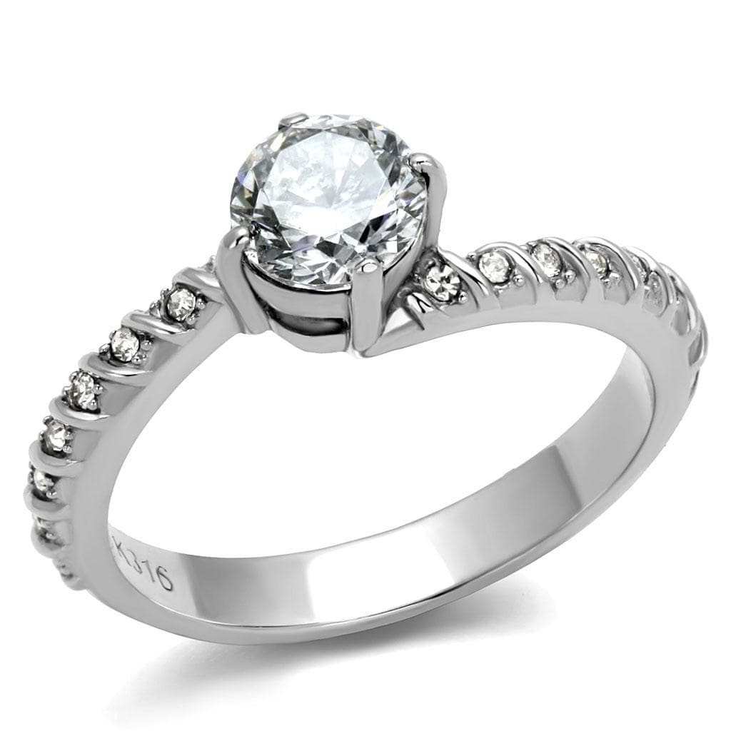 Stainless Steel CZ Round Pave Cathedral Solitaire Ring