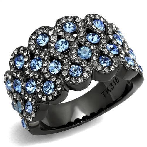 Stainless Steel Black IP Light Blue CZ Cluster Dome Cocktail Ring
