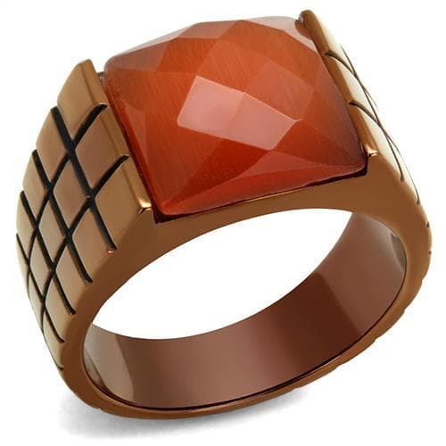 Stainless Steel Coffee Brown IP Red Aventurine Faceted Ring