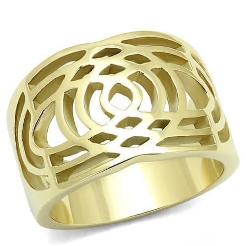 Stainless Steel Gold IP Rose Cutout Filigree Dome Ring