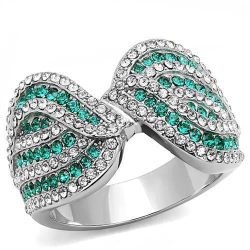 Stainless Steel Emerald Green CZ Pave Infinity Crossover Ring