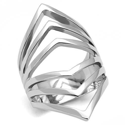 Stainless Steel Silver Polished Angular Cutout Layered Wide Ring