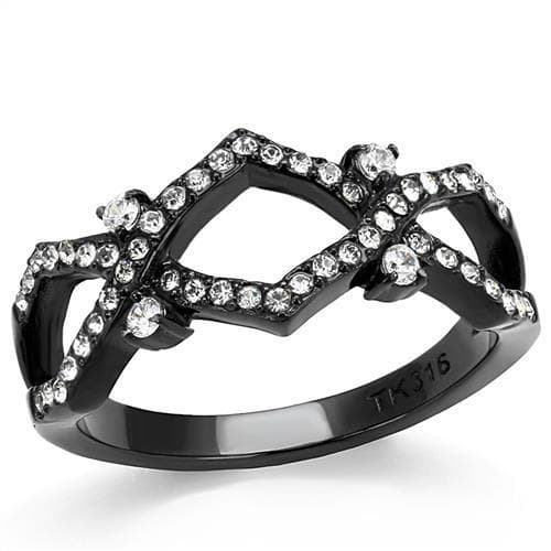 Stainless Steel Black IP CZ Pave Geometric Interlocking Ring