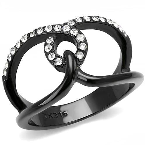 Stainless Steel Black IP CZ Pave Interlocking Circle Link Ring