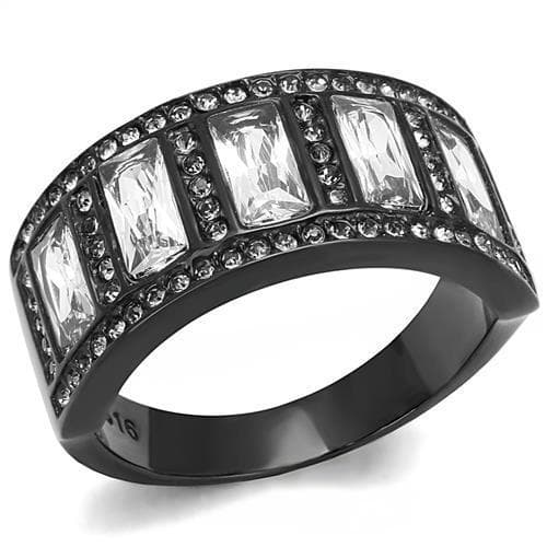 Stainless Steel Black IP CZ Baguette Channel Pave Wide Band Ring