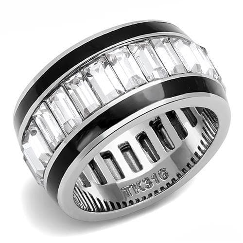 Stainless Steel Black IP CZ Baguette Channel Spinner Wide Ring