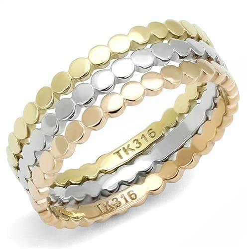Stainless Steel Tri-Tone Rose Gold Silver Scallop Bead Ring