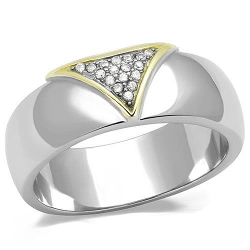 Stainless Steel Two-Tone CZ Pave Triangle Chevron Ring