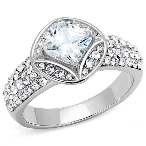 Stainless Steel CZ Princess Square Celtic Knot Pave Halo Ring
